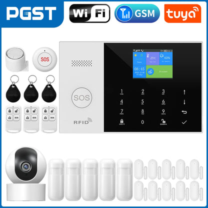 PGST Residential Tuya Smart Gsm Wifi Alarm System for Home Wireless Security Alarm House Smart Life App Control work with ALexa