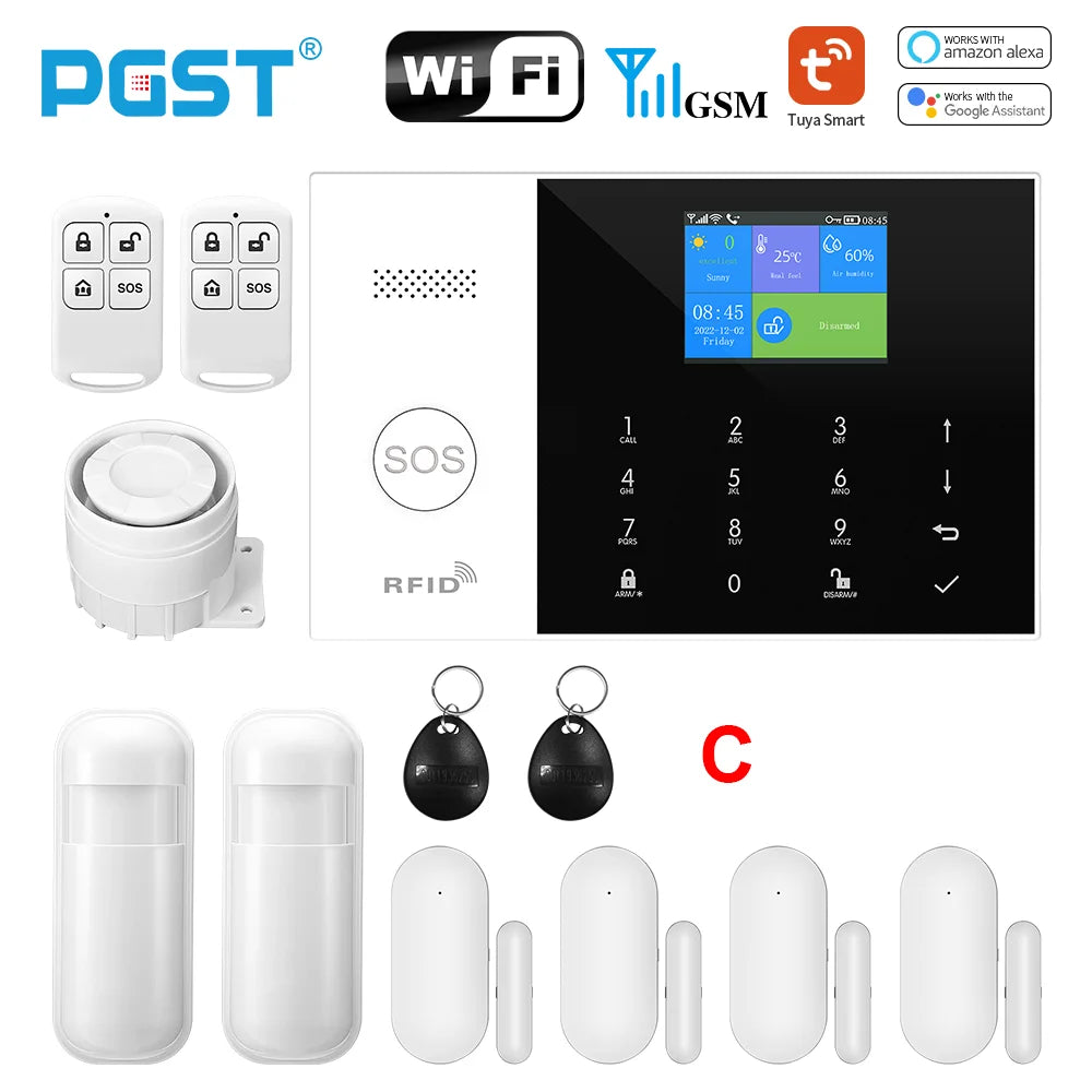 PGST Residential Tuya Smart Gsm Wifi Alarm System for Home Wireless Security Alarm House Smart Life App Control work with ALexa