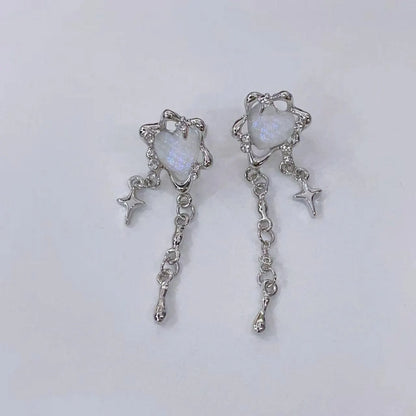 Pendientes de borlas para mujer, piedra lunar, amor, luz envolvente romántica, extravagancia, pendientes Mangxing de alto sentido, pendientes de tendencia Su