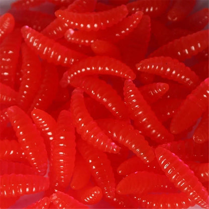 Promotion 50PCS 2cm 0.3g Maggot Grub Soft Fishing Lure Hooks Smell Worms Glow Shrimps Fish Lures