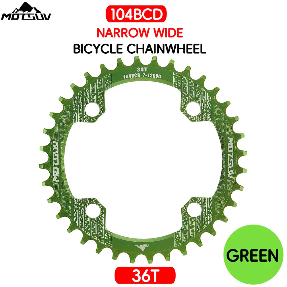 Bicycle Crank 104BCD Round Shape Narrow Wide 32T/34T/36T/38T MTB Chainring Bicycle Chainwheel Bike Circle Crankset Single Plate