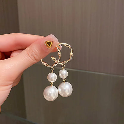 2022 New Trend Simulation Pearl Long Earrings Women's Flower Rhinestone Wedding Pendant Earrings Fashion Korean Jewelry Earrings