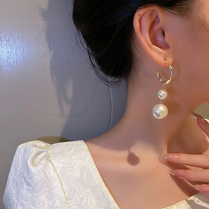 2022 New Trend Simulation Pearl Long Earrings Women's Flower Rhinestone Wedding Pendant Earrings Fashion Korean Jewelry Earrings