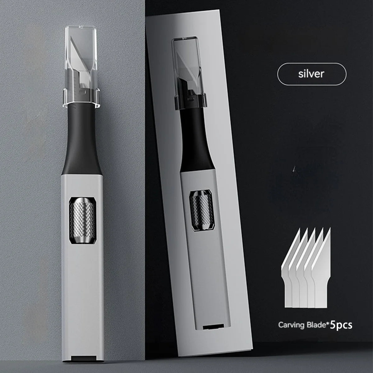 Pen-shaped DIY aluminum handle carving knife comes with 5 horseshoe art blades that can be replaced by yourself，outdoor knives