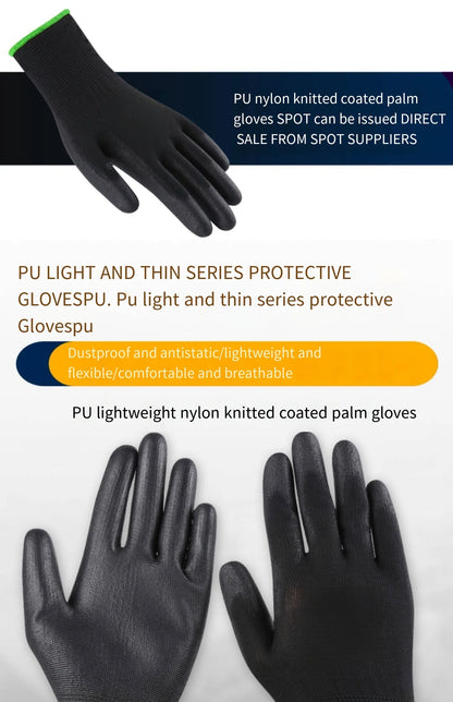 10 Pairs Durable Safety Gloves - Anti-Slip, Wear-Resistant, ESD Protection for Gardening & Woodworking