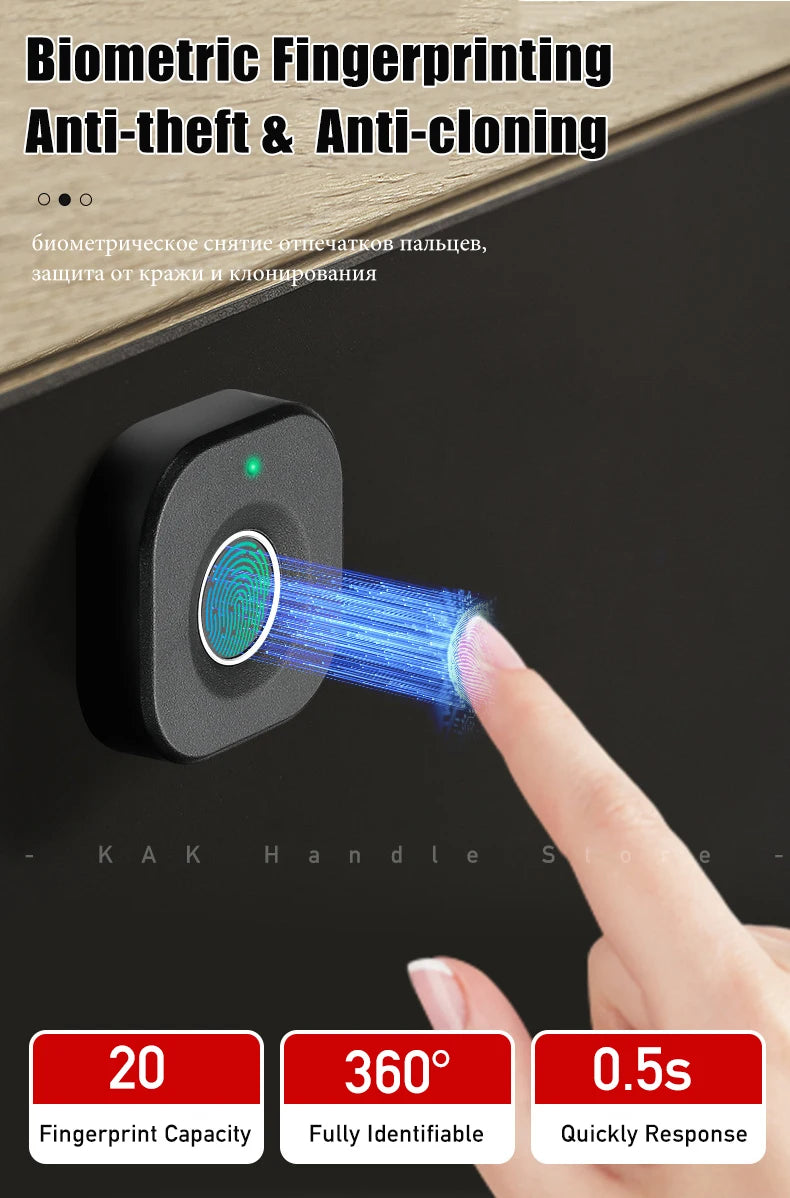 KAK Biometric Fingerprint Lock Black Keyless Cabinet Lock Smart Drawer Locks Anti-theft Door Lock Long Standby Time Door Hardwar