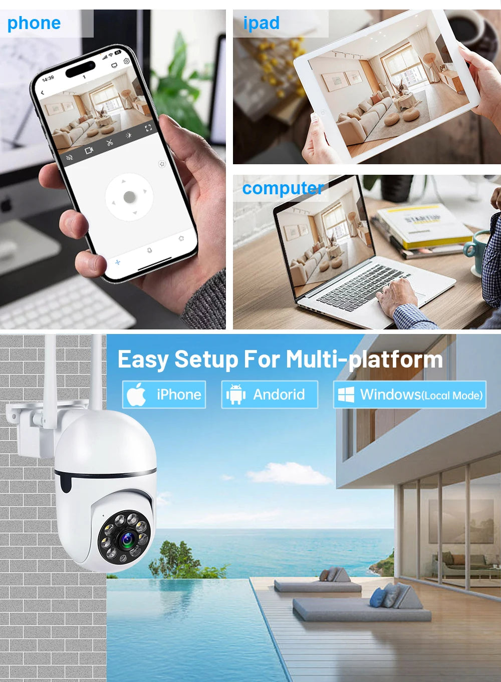 8MP Wifi Wireless Security Monitor Cameras Color Night Vision Outdoor Cam Smart Home CCTV HD Surveillance Camera IP66 Waterproof