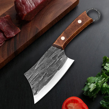 Hand-Forged Butcher Knife 4 inch Stainless Steel Slicing Fish Knife Wood Handle Kitchen Meat Cleaver Chef Chopping Cooking Knife