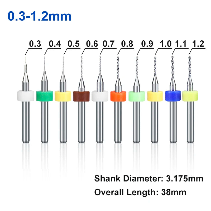 XCAN 10pcs/Set 0.3mm to 1.2mm PCB Mini Drill Bit Tungsten Steel Carbide for Print Circuit Board CNC Drill Bits Machine