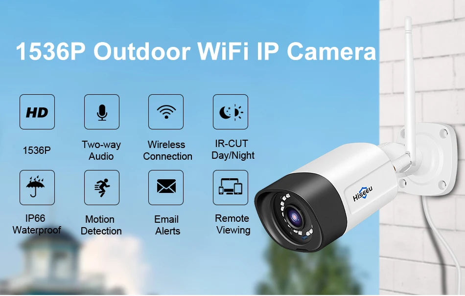 Cámara IP inalámbrica Hiseeu de 3 MP y 5 MP para exteriores, impermeable, CCTV, WiFi, cámara de seguridad P2P para sistema inalámbrico Eseecloud