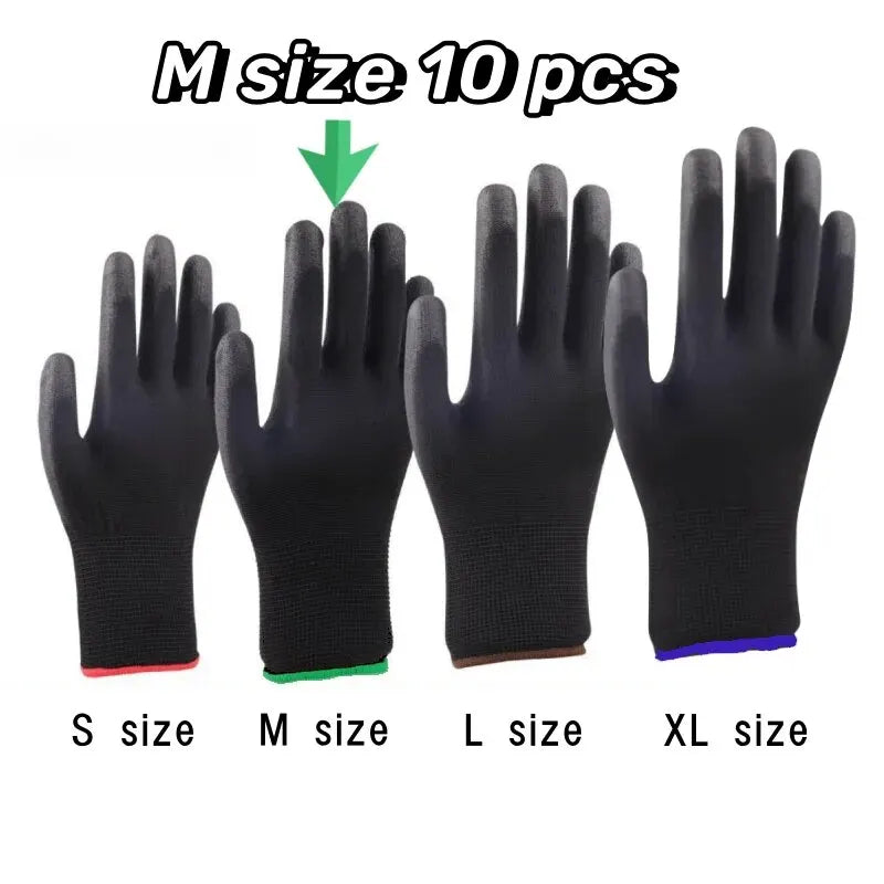 10 Pairs Durable Safety Gloves - Anti-Slip, Wear-Resistant, ESD Protection for Gardening & Woodworking