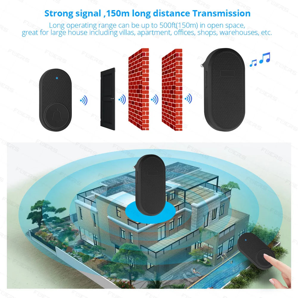 Timbre inalámbrico resistente al agua, timbre de bienvenida para el hogar, timbre inteligente con 32 canciones, alarma con melodías inteligentes y batería - Fuers M558