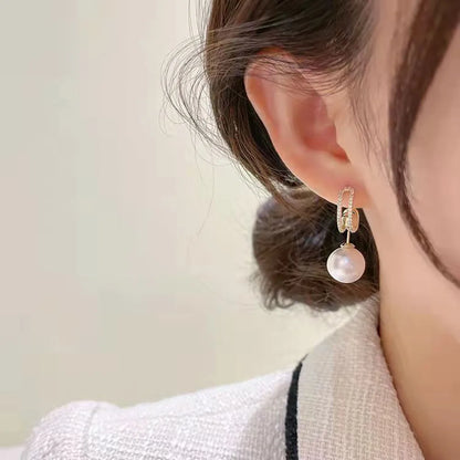 2022 New Trend Simulation Pearl Long Earrings Women's Flower Rhinestone Wedding Pendant Earrings Fashion Korean Jewelry Earrings