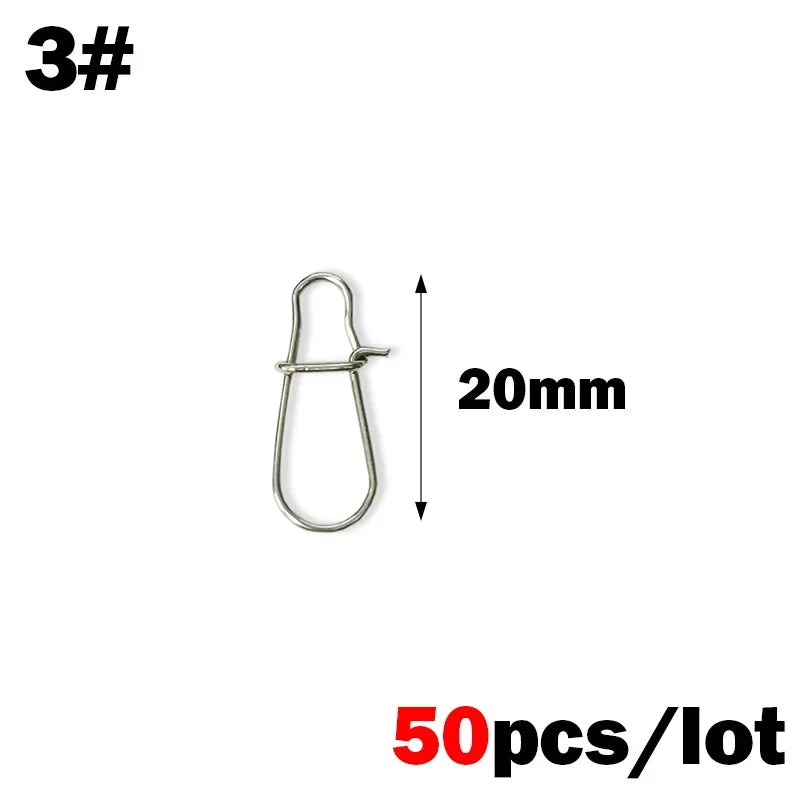 OUTKIT 50PCS Stainless Steel Pin Swivel Fishing Accessories Connector Lure Clip Rolling Swivels Sea Fishing Tackle