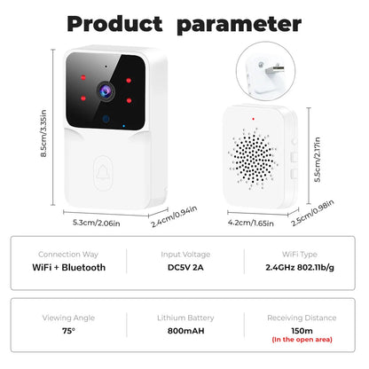 Timbre WiFi ONENUO para el hogar, timbre inalámbrico WiFi Tuya, timbre con cámara alimentado por batería CC CA con cámara y timbre con Google Alexa