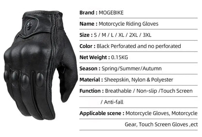 Guantes de cuero auténtico para motocicleta con pantalla táctil, antideslizantes, con nudillos duros y dedos completos, equipo de protección para deportes al aire libre, motocross, ATV