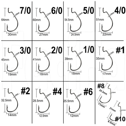 20pcs Wide Gap Worm Fishing Hooks Jig Crank Big Bass Hook Black High Carbon Steel Crank Barbed Hook for Soft Fishing Lure