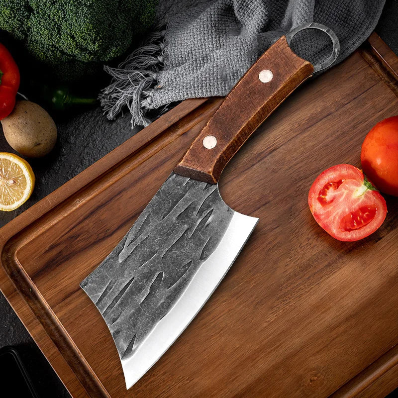 Cuchillo de carnicero forjado a mano de 4 pulgadas, de acero inoxidable, para cortar pescado, mango de madera, para cocina, para picar carne, para chef