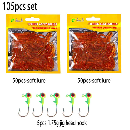 Hengjia 50pcs/Lot 4.5CM Small Soft Worm Swimbait T Tail Silicone Bait Wobbler Fishing Tackle for Carp Bass Pike