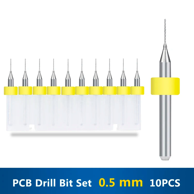 XCAN 10pcs/Set 0.3mm to 1.2mm PCB Mini Drill Bit Tungsten Steel Carbide for Print Circuit Board CNC Drill Bits Machine