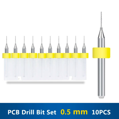 XCAN 10 piezas/juego de brocas mini para PCB de carburo de tungsteno de acero de 0,3 mm a 1,2 mm para máquina de brocas CNC para circuitos impresos