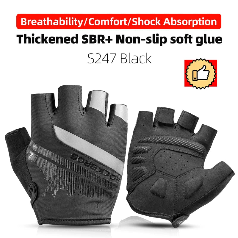 ROCKBROS Cycling Gloves Half Finger Shockproof Wear Resistant Breathable MTB Road Bicycle Gloves Men Women Sports Bike Equipment