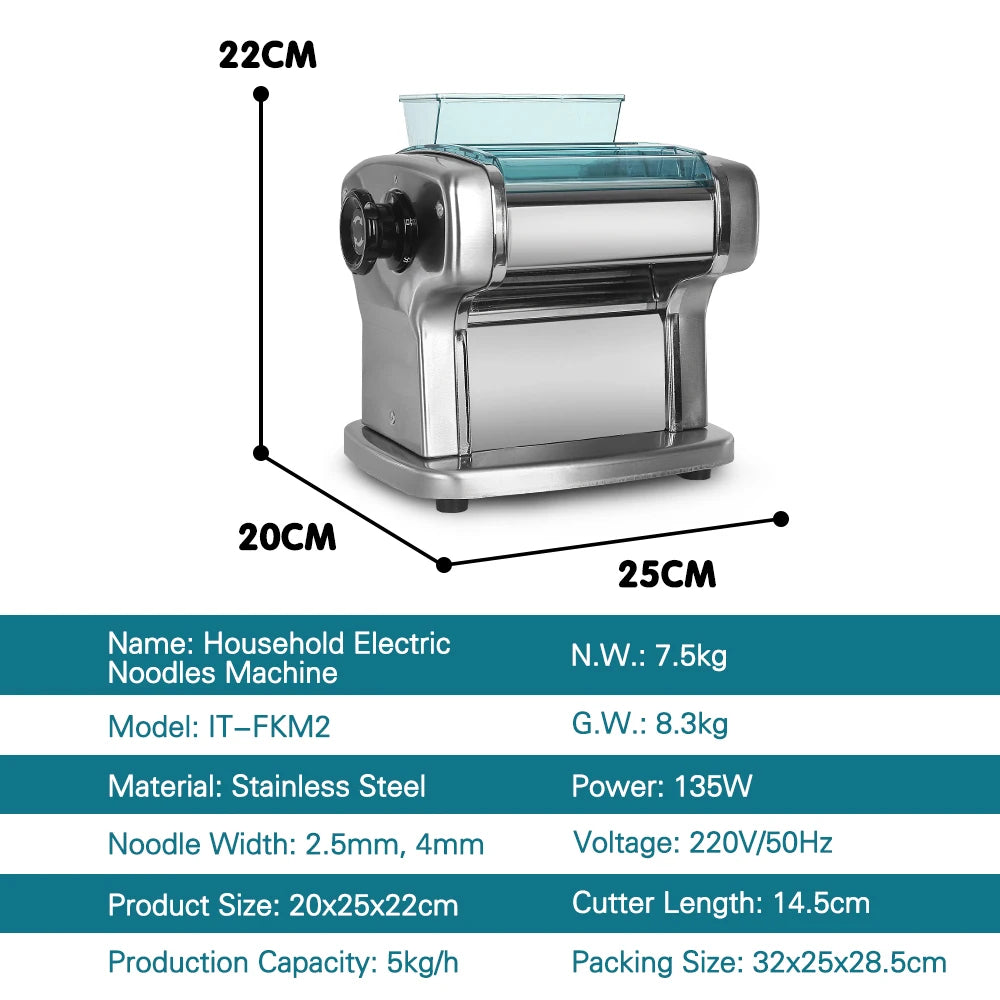 GZZT Electric Noodle Machine Multifunctional Pasta Maker Stainless Steel 2/3/4 Blades Household Commercial Dough Roller Press