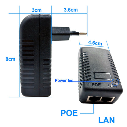 Adaptador de fuente de alimentación POE para vigilancia de seguridad CCTV, 48 V, 0,5 A, enchufe UE/EE. UU. para inyector, cámara IP Ethernet, conmutador POE, enrutador NVR