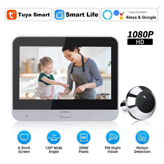 4.3 Inch WiFi Peephole Tuya Smart 1080P WiFi Peephole Video Camera Home Security Night Vision Video Door Camer