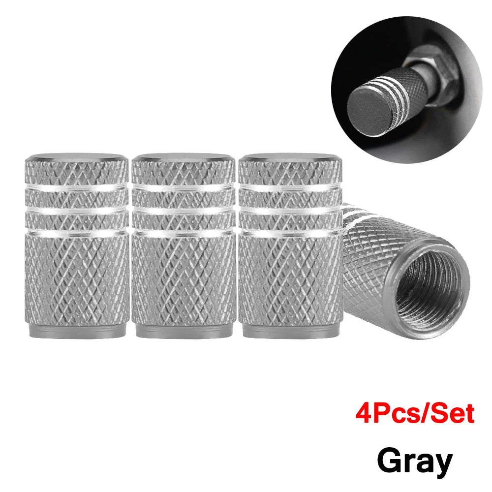 DSYCAR 4Pcs Silver Car Tire Valve Stems Cap Knurling Style Tire Valve Cap Aluminum Tire Wheel Stem Air Valve Cap for US Schrader