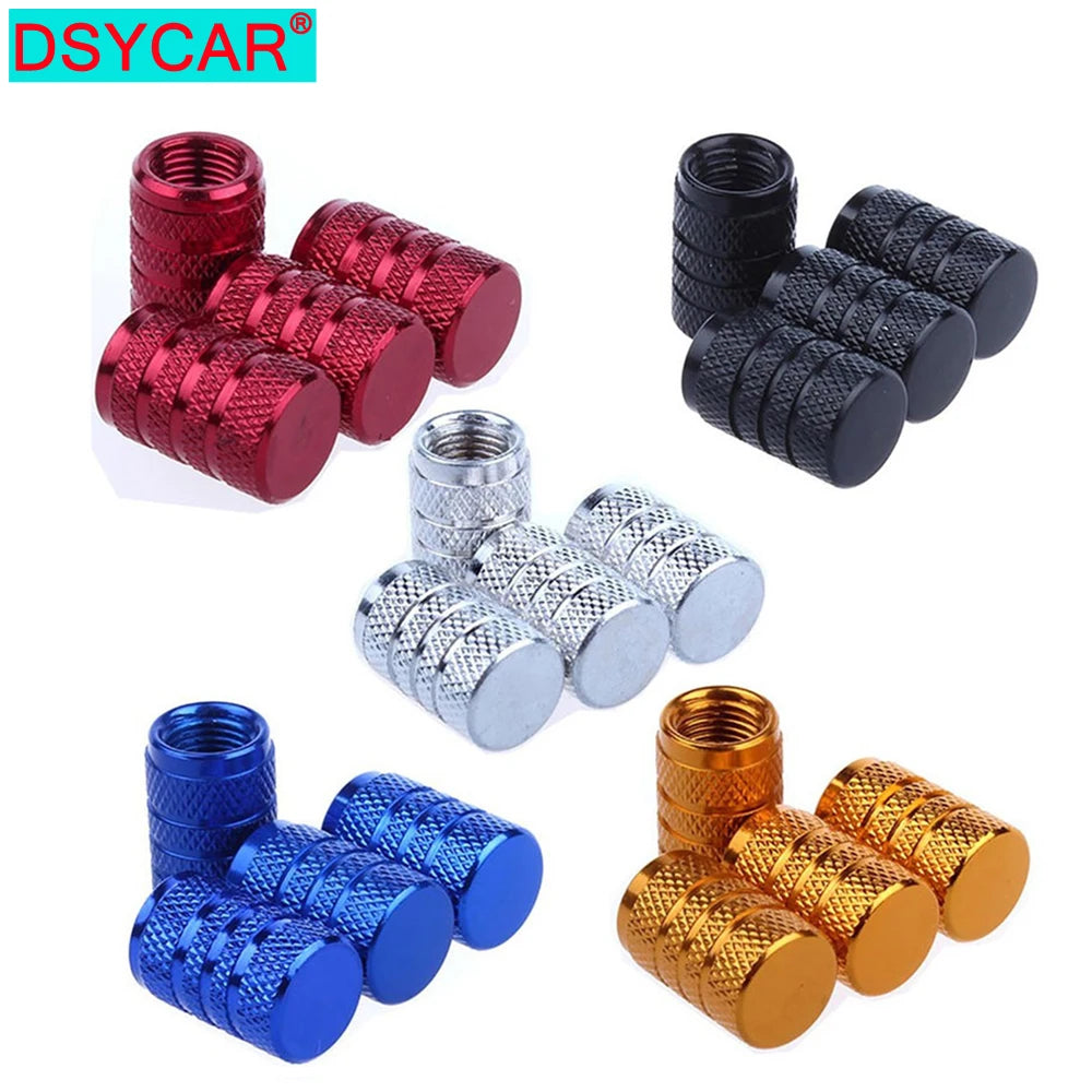 DSYCAR 4Pcs Silver Car Tire Valve Stems Cap Knurling Style Tire Valve Cap Aluminum Tire Wheel Stem Air Valve Cap for US Schrader