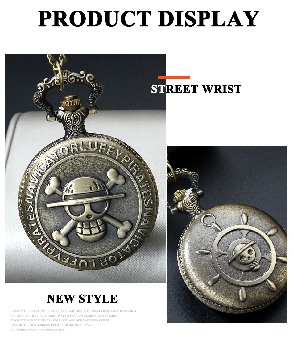 Retro Punk Pirate Captain Double Knife Quartz Pocket Watch with Necklace Chain Pendant Bracelet Gift for Male Men Vintage Clock