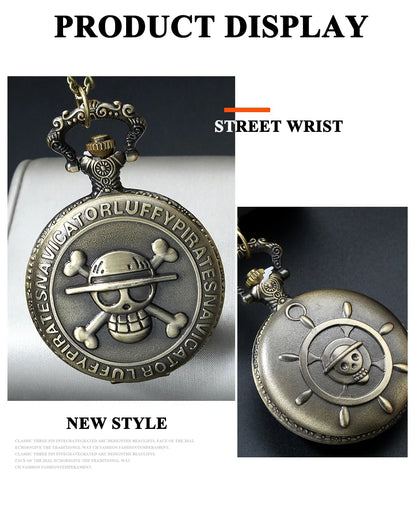 Retro Punk Pirate Captain Double Knife Quartz Pocket Watch with Necklace Chain Pendant Bracelet Gift for Male Men Vintage Clock