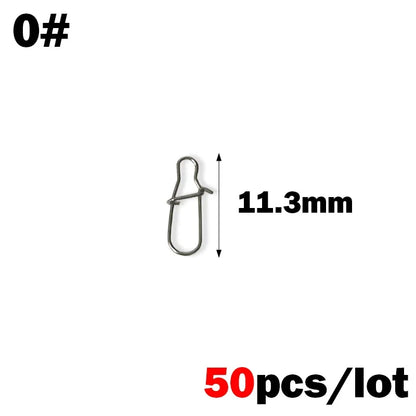 OUTKIT 50PCS Stainless Steel Pin Swivel Fishing Accessories Connector Lure Clip Rolling Swivels Sea Fishing Tackle