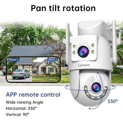 Lenovo 4K WiFi Surveillance Camera 5G Wifi Outdoor Dual Lens PTZ IP Cameras Auto Tracking Audio Video ONVIF Security CCTV Camera