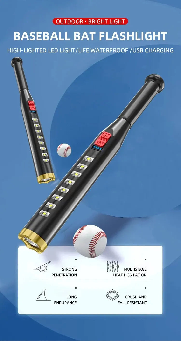 Strong Light Flashlight Cross-border Outdoor USB Charging Security Patrol Cob Baseball Bat Flashlight