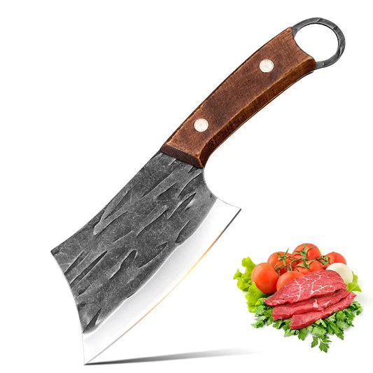 Cuchillo de carnicero forjado a mano de 4 pulgadas, de acero inoxidable, para cortar pescado, mango de madera, para cocina, para picar carne, para chef