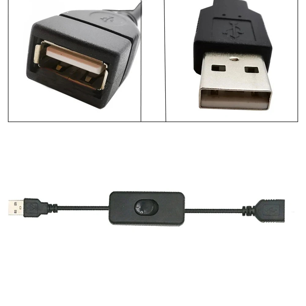 Cable USB de 2 piezas con interruptor de encendido/apagado, cable de extensión para lámpara USB, cable de alimentación para ventilador USB, adaptador duradero, auriculares USB, LED