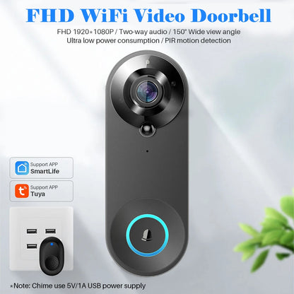 1080P Wireless Video Doorbell Camera WiFi Smart Door Bell Tuya Smart Home Security Motion Detect Night Vision Intercom Doorbell