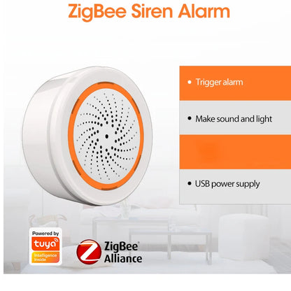 ONENUO Tuya Zigbee Smart Siren Alarm For Home Security with Strobe Alerts Support USB Cable Power and Built-in Battery