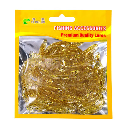 Hengjia 50pcs/Lot 4.5CM Small Soft Worm Swimbait T Tail Silicone Bait Wobbler Fishing Tackle for Carp Bass Pike