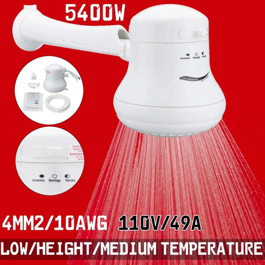 Electric Shower Head 110V/220V Instant Water Heater Temperature Controller 5.7ft Hose Bracket 3800W-5400W