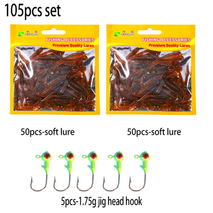 Hengjia 50pcs/Lot 4.5CM Small Soft Worm Swimbait T Tail Silicone Bait Wobbler Fishing Tackle for Carp Bass Pike