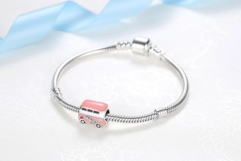 Abalorio original de plata de ley 925 con forma de maleta, autobús, cámara, viaje a Londres, París, compatible con pulseras de la marca Pan, joyería artesanal para mujer