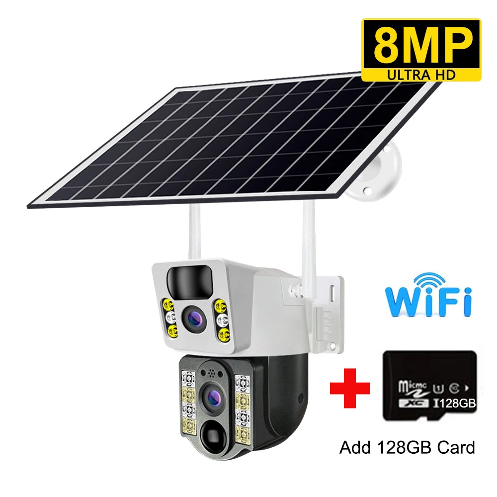 Cámara solar inalámbrica 4K de 8 MP con Sim 4G para exteriores, cámara IP con doble lente, Wifi, visión nocturna PIR, V380 Pro, monitor de protección de seguridad CCTV