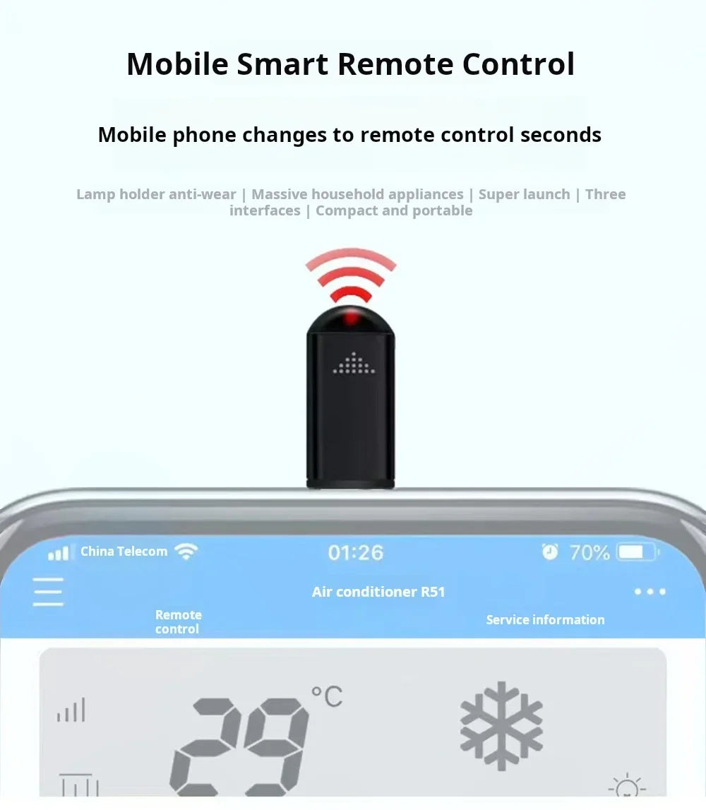 Adaptador de transmisor de infrarrojos para teléfono inteligente, control de tipo C, adaptador de control de aplicación inteligente, control remoto por infrarrojos adecuado para televisión