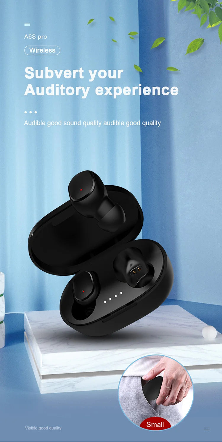 Original A6S TWS Headset Wireless Earphones Bluetooth Headphones Sport Stereo Fone Bluetooth Earbuds for Xiaomi Huawei iPhone