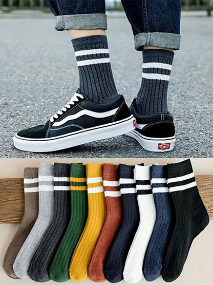 5 Pairs Of Men's Socks, Autumn And Winter Vintage Fun Fashion Athletic Socks, Sports Trend Socks