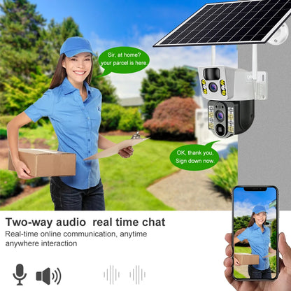 8MP 4K Wireless Solar Camera 4G Sim Outdoor Dual Lens Wifi IP Camera PIR Night Vision V380 Pro CCTV Security Protection Monitor