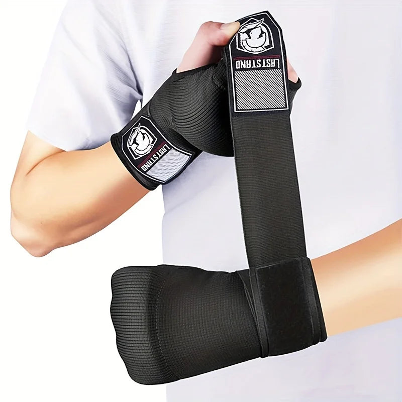 Guante de boxeo de gel de medio dedo para MMA, vendaje interior para entrenamiento de Sanda Muay Thai, con correa larga para la muñeca, accesorio para entrenamiento de boxeo